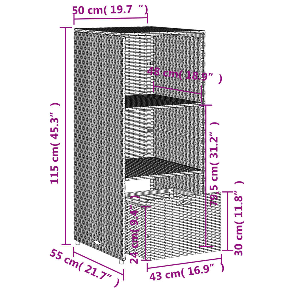 vidaXL Градински шкаф за съхранение бежов 50x55x115 см полиратан