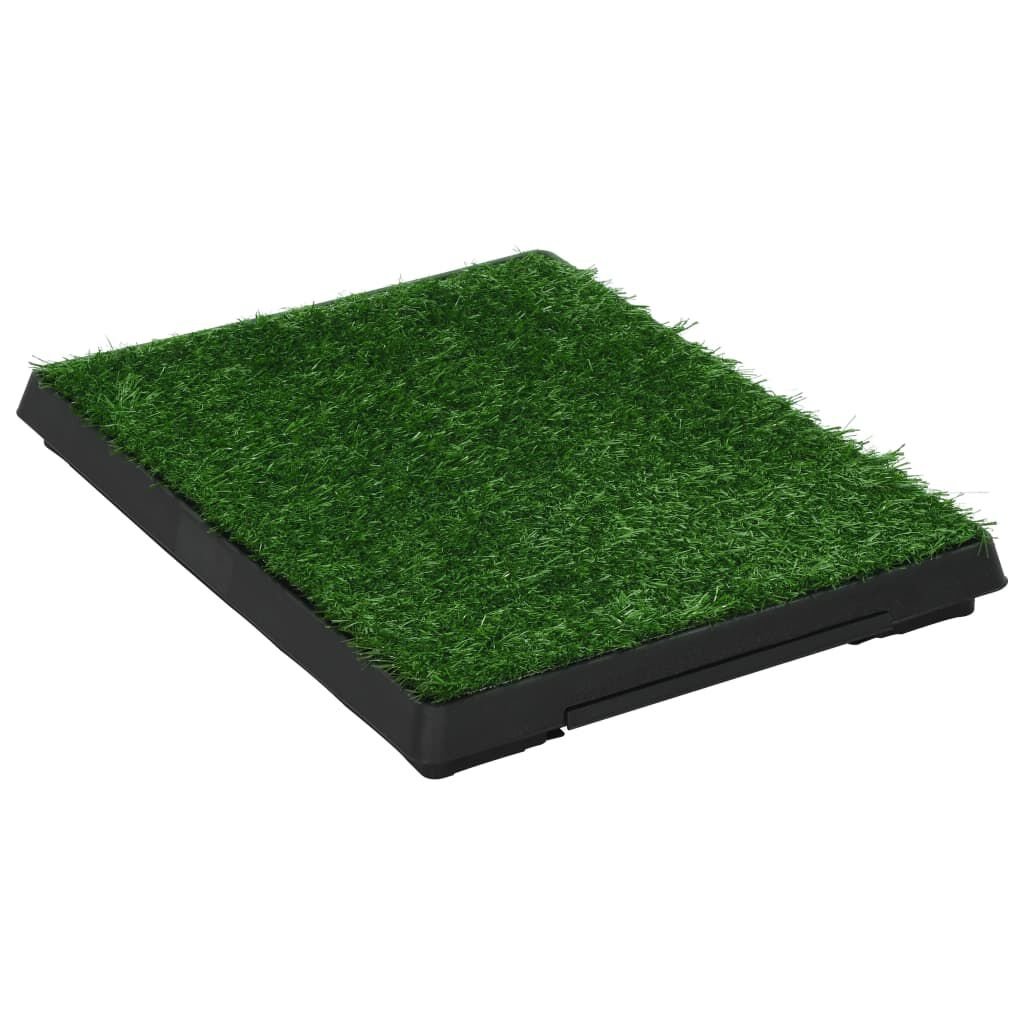 vidaXL Кучешка тоалетна с тава и изкуствена трева, зелена, 63x50x7 см