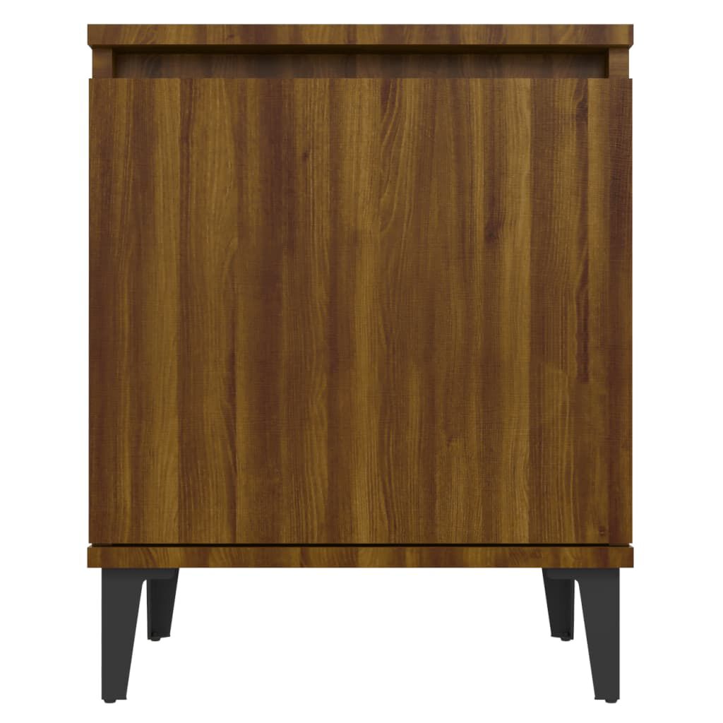 vidaXL Нощно шкафче с метални крака, кафяв дъб, 40x30x50 см