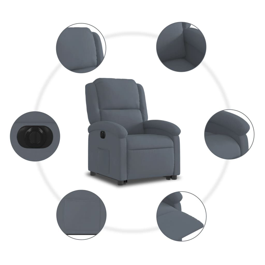 vidaXL Електрически изправящ реклайнер стол, тъмносив, кадифе