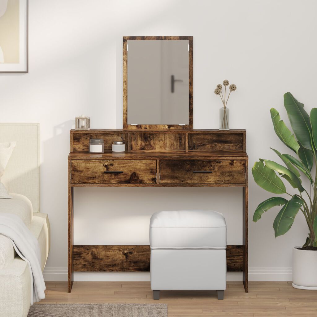 vidaXL Тоалетка с чекмеджета - Опушен дъб, 100x41x140 см
